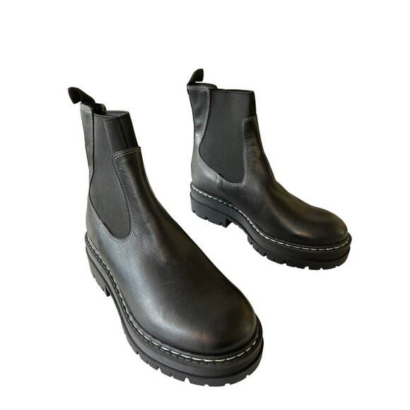 Marc Fisher Patrick Black Leather Chelsea Boots Lug Sole Elastic Sz 6 NEW - Picture 1 of 8
